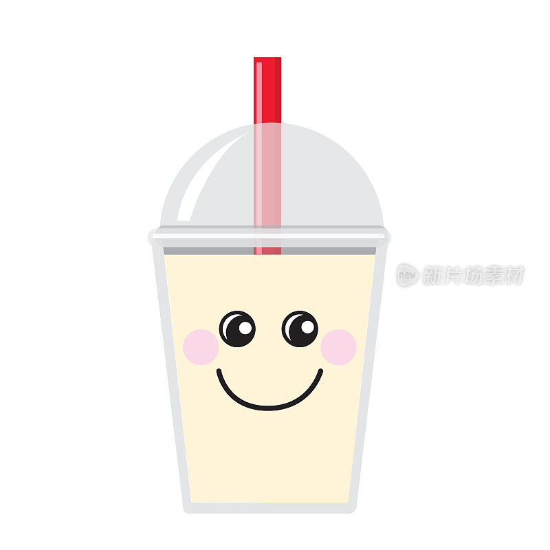 Happy Emoji Kawaii face on Bubble or Boba Tea Coconut Flavor Full color Icon on white background